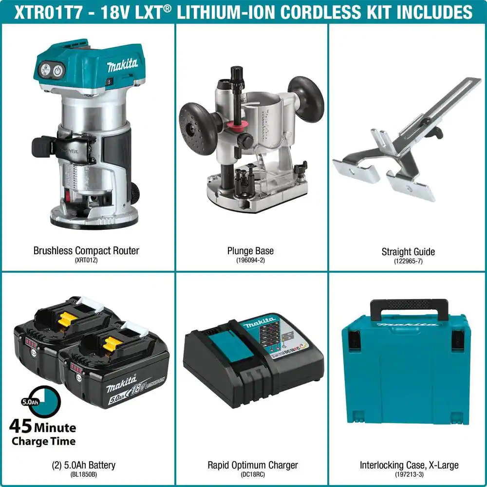 Makita 5.0 Ah 18V LXT Lithium-Ion Brushless Cordless Compact Router Kit