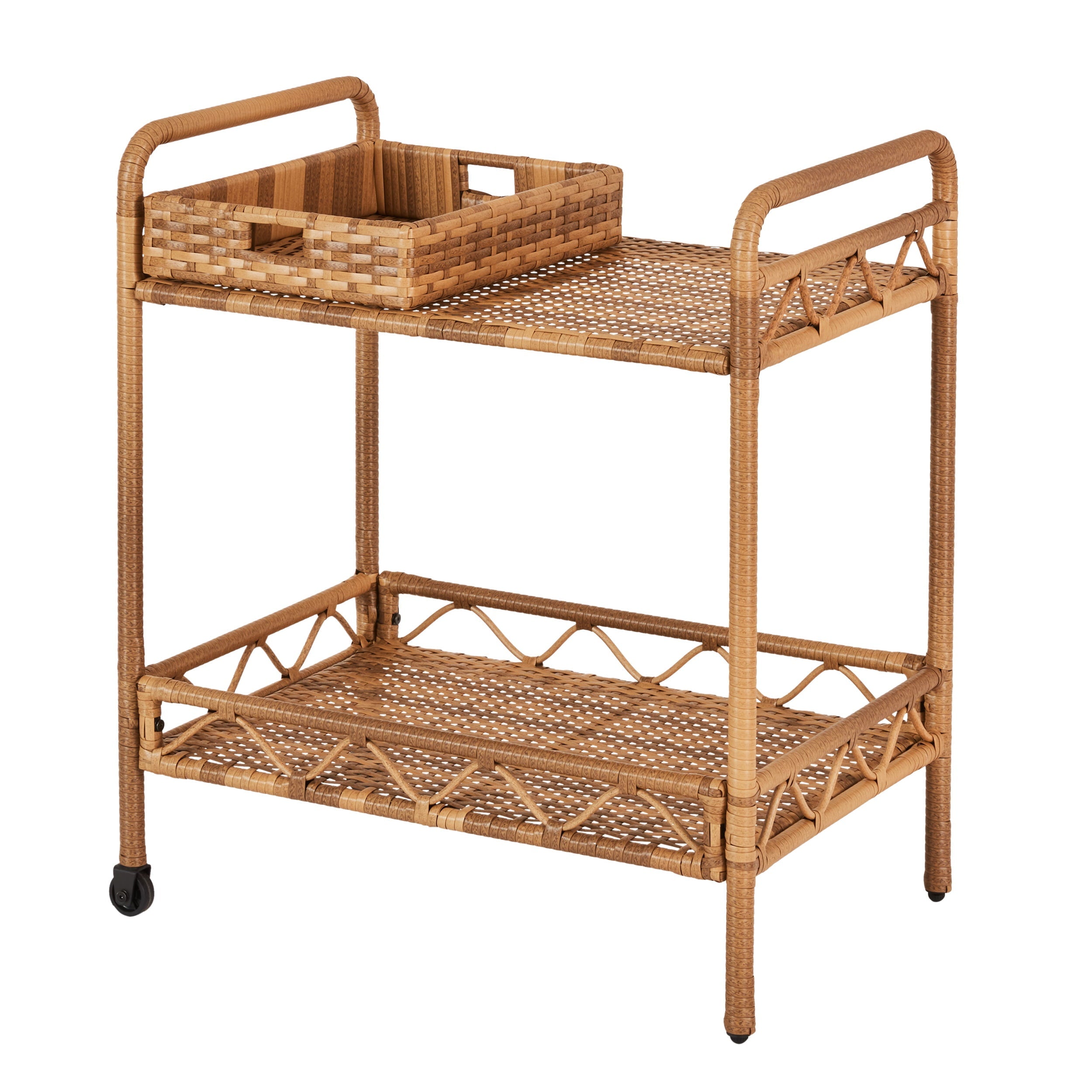 Better Homes and Gardens Willow Sage Steel Wicker Bar Cart, Brown