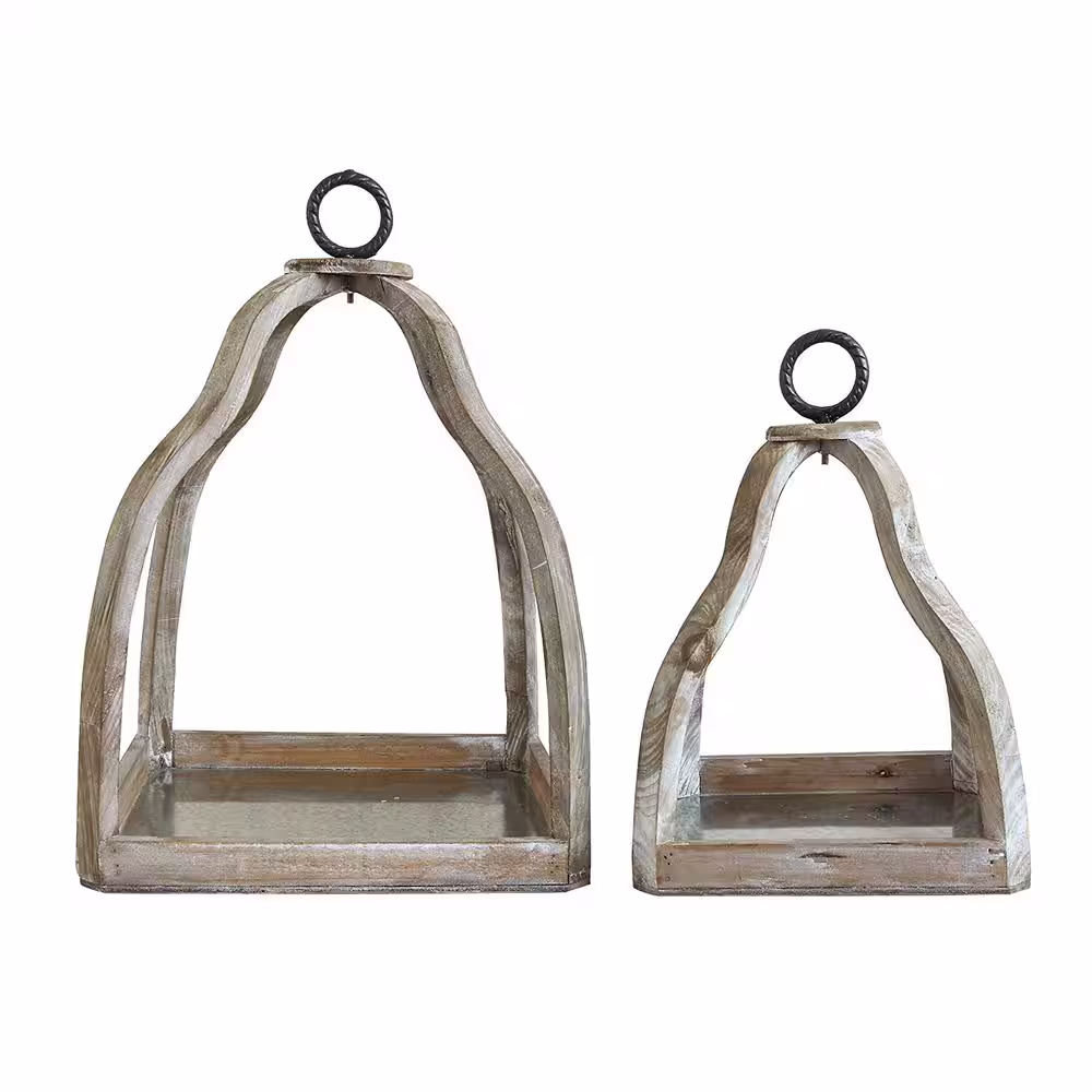 Storied Home Silent Night Brown Wood/Metal Decorative Tray (Set of 2)