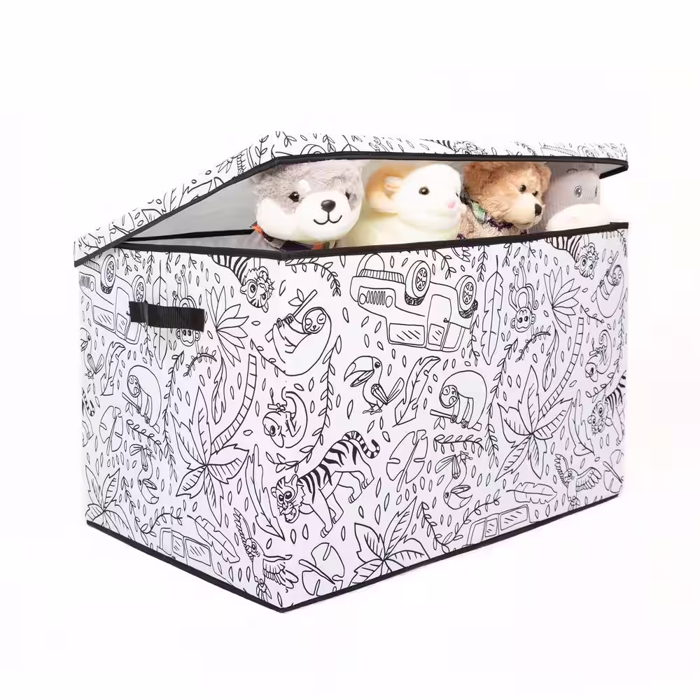 BAUM Kid's White Medium Coloring Cube Storage Bin with Removable Divider and 4-Pack of Washable Markers