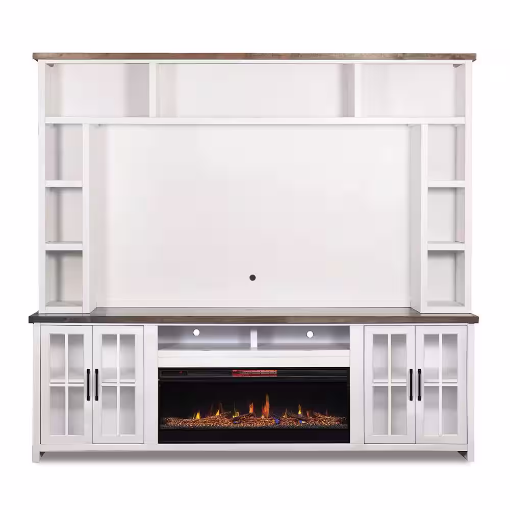 Bridgevine Home Hampton White & Bourbon TV Stand Fits TV's up to 85 in. with Electric Fireplace