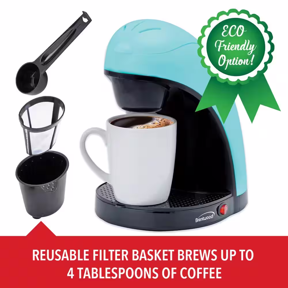 Brentwood Single-Serve Blue Drip Coffee Maker with Mug