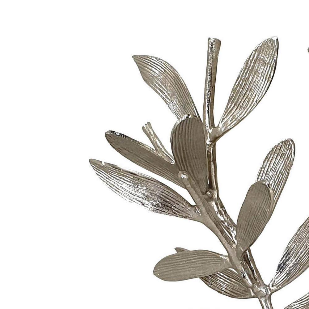Benjara White Metal Statuette Decorative Accent Olive Tree (Set of 2)