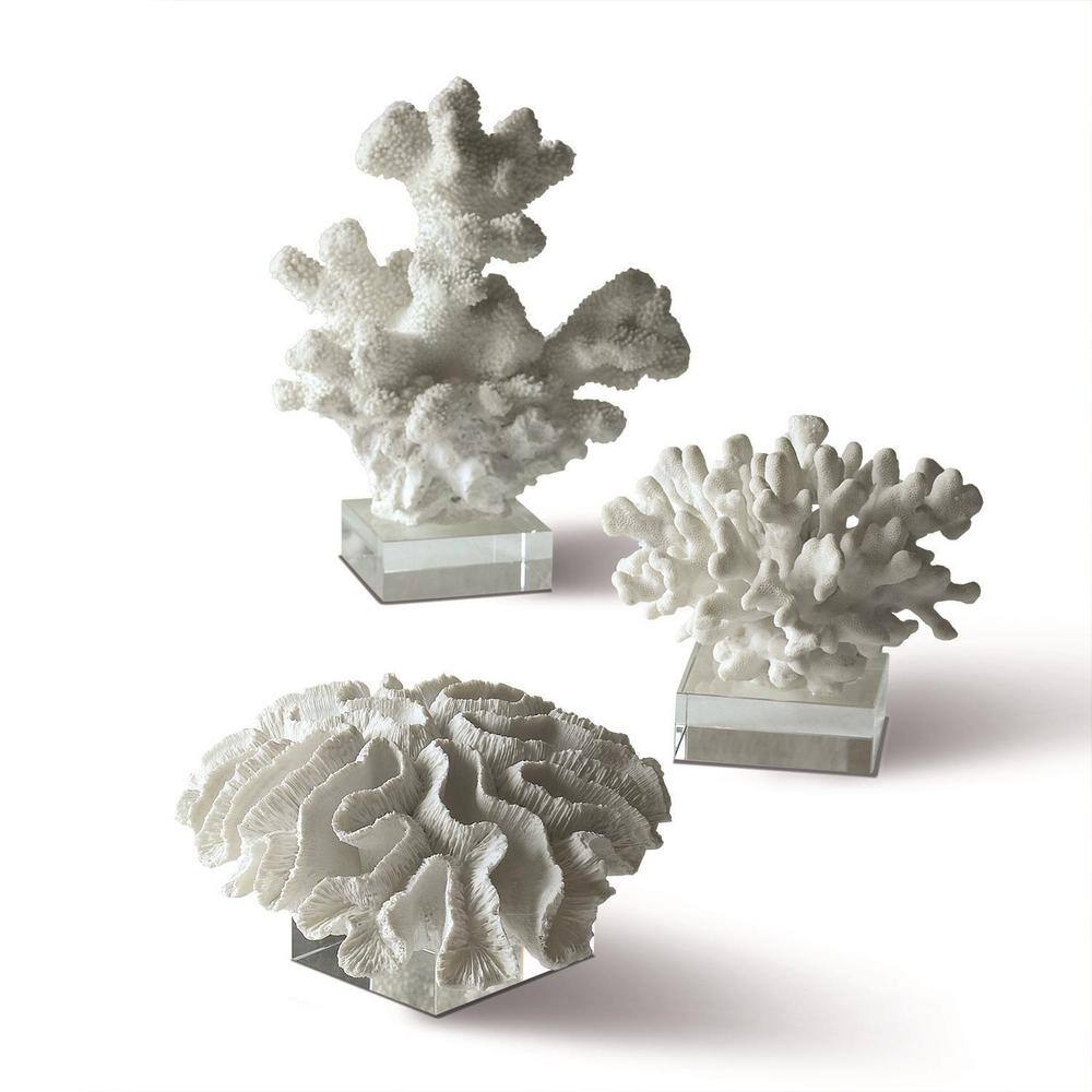 Two's Company Reef White Coral Sculptures on Glass Stand (Set of 3)