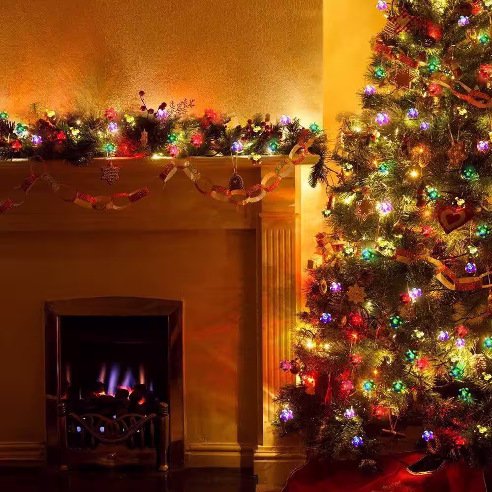 None Outdoor 23 ft. Solar Powered Novelty Bulb LED String Light with Multi-Color, Flower (2-Piece)