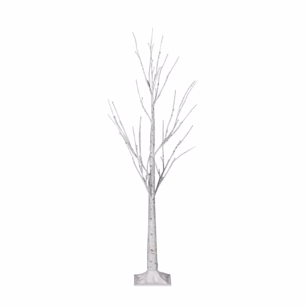 Noble House Frances 4 ft. Pre-Lit White Artificial Twig Birch Tree with 48 White LED Lights