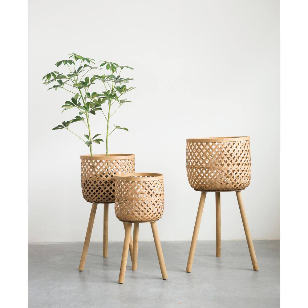 Storied Home Bamboo Floor Basket with Wood Legs (Set of 3)