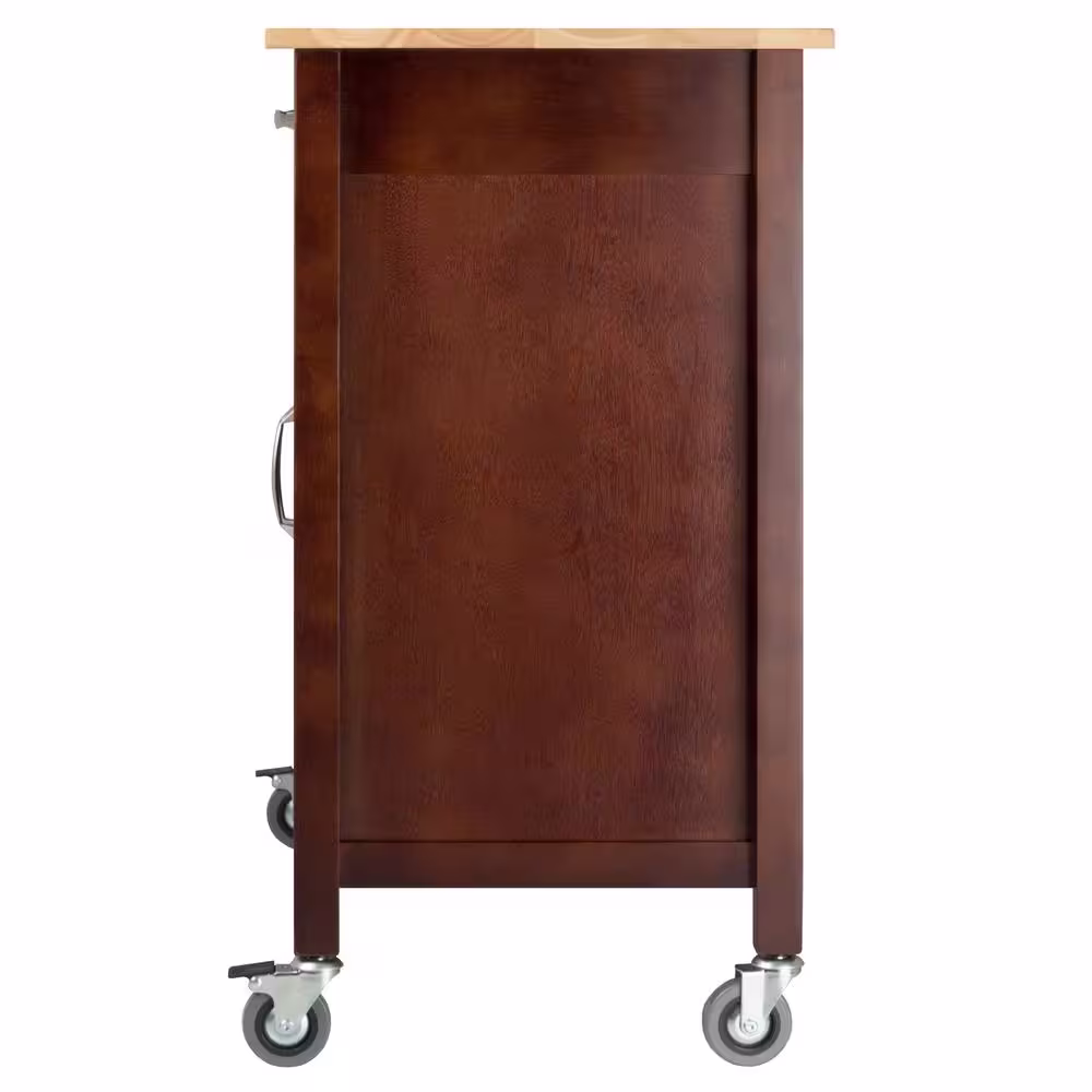 WINSOME WOOD Mabel Walnut Kitchen Cart with Natural Wood Top