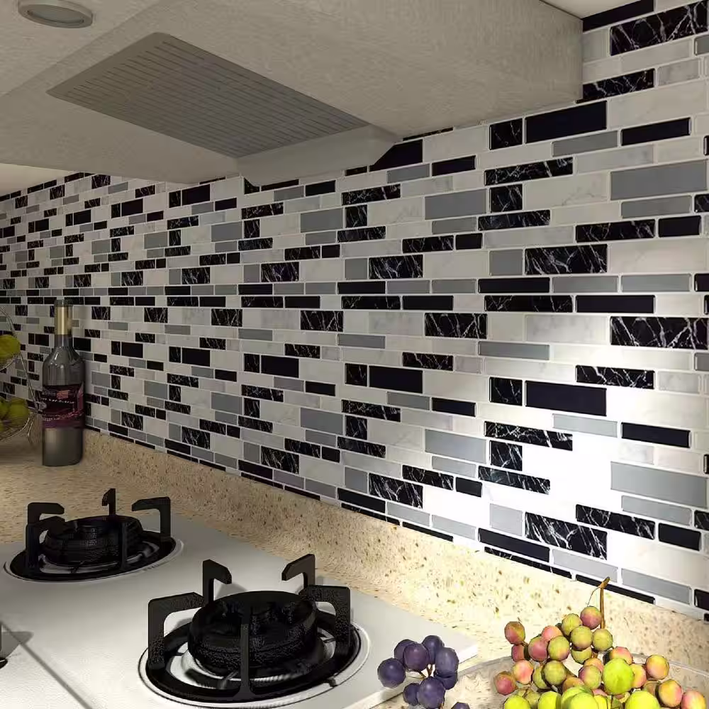 LONGKING Bella Black 12 in. x 12 in. Vinyl Peel and Stick Tile Backsplash for Kithchen Decorative Tile(10 sq. ft./Box)