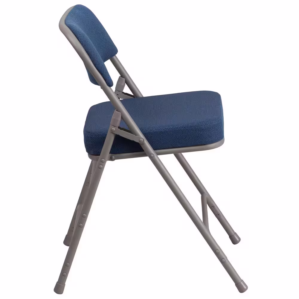 Flash Furniture Hercules Series Premium Curved Triple Braced & Double Hinged Navy Fabric Upholstered Metal Folding Chair