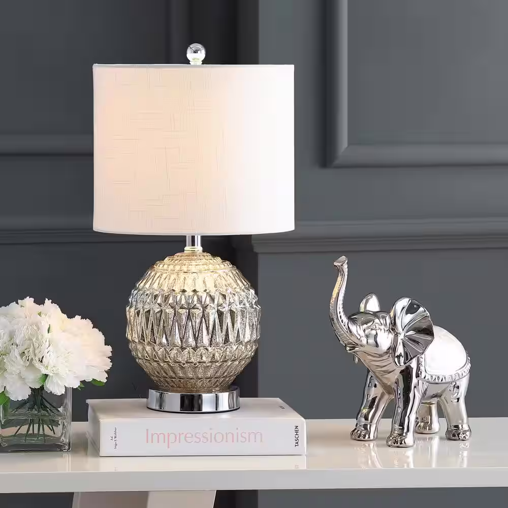 JONATHAN Y Krister 20.5 in. Silver/Ivory Glass/Metal LED Table Lamp