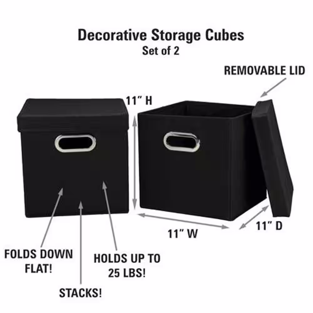 HOUSEHOLD ESSENTIALS 11 in. H x 11 in. W x 11 in. D Black Canvas 1-Cube Organizer