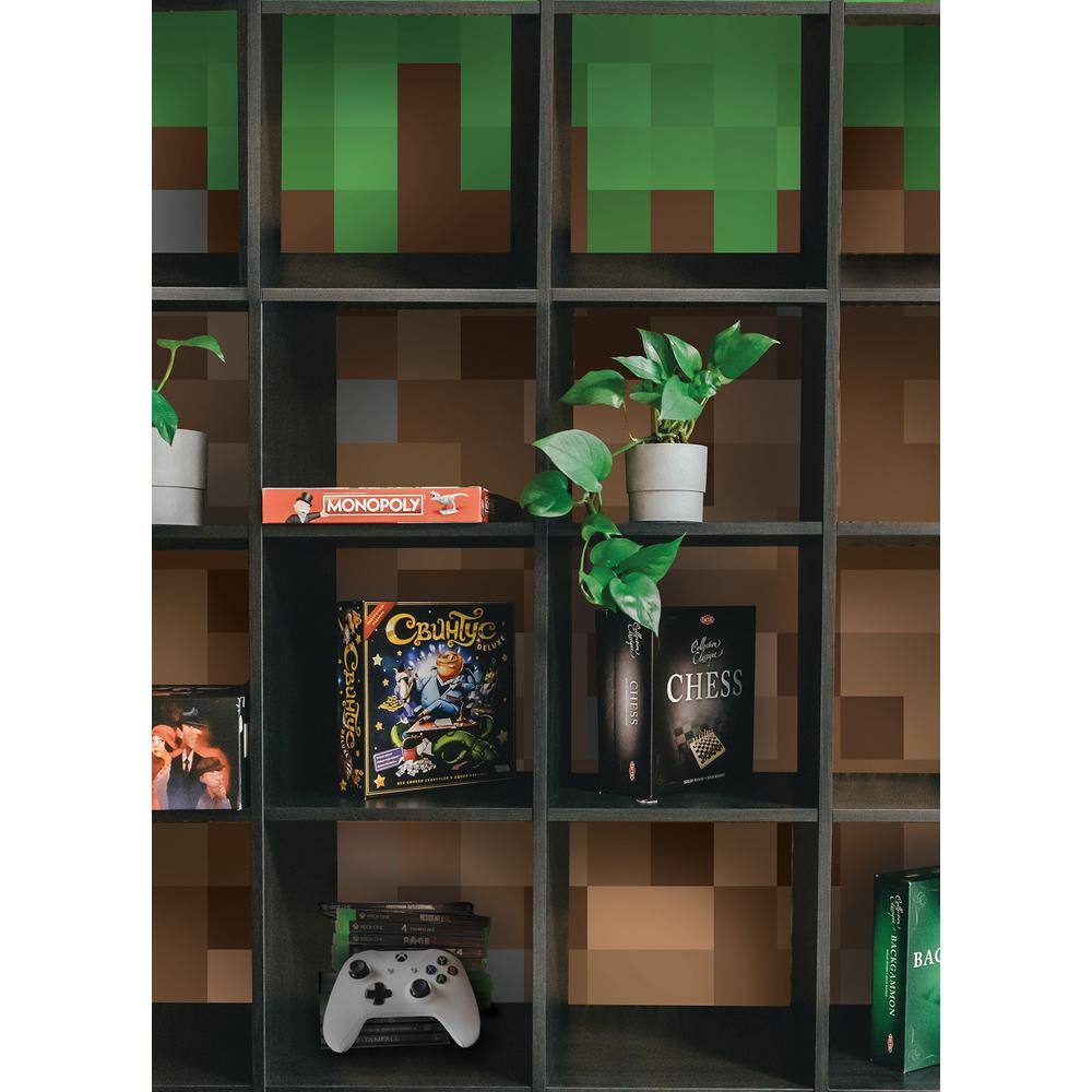 RoomMates Minecraft Blocks Green Novelty Peel and Stick Wallpaper Wall Mural