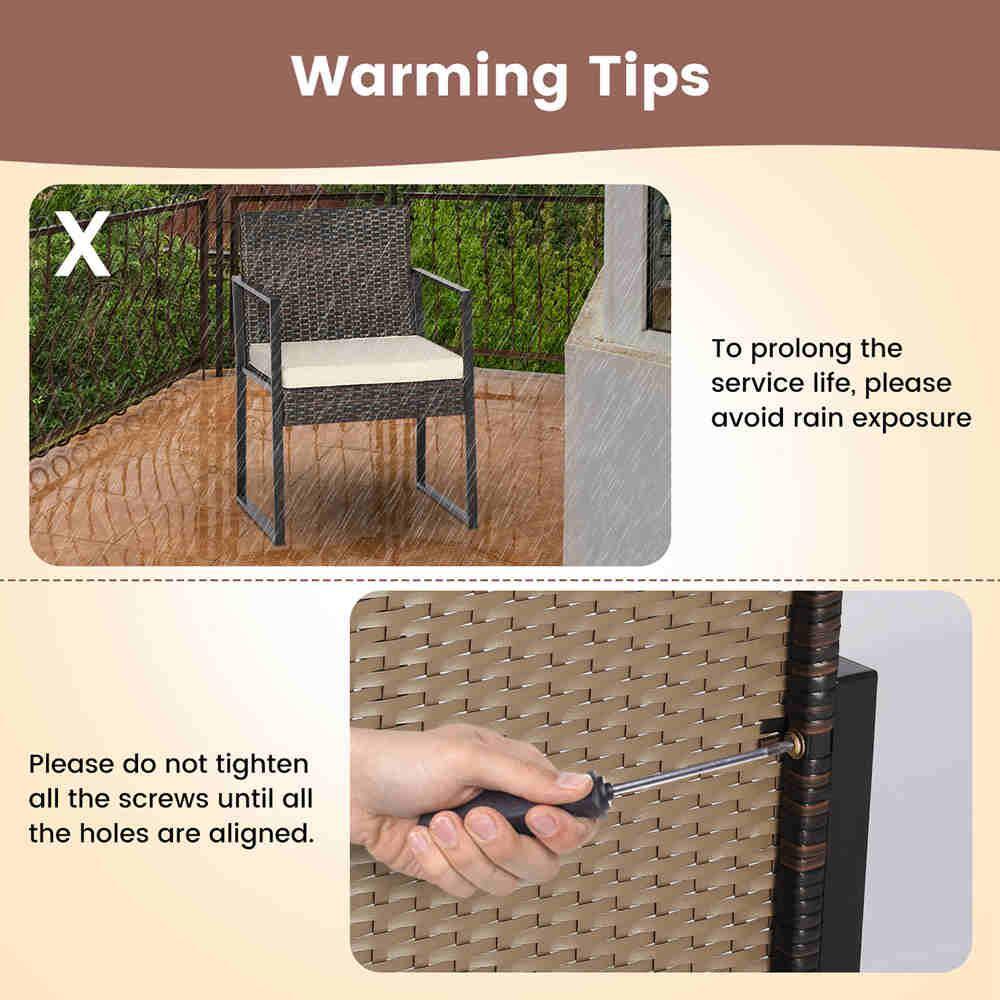 Costway 3-Pieces Patio Furniture Set Heavy-Duty Cushioned Wicker Rattan Chairs Table Outdoor in White