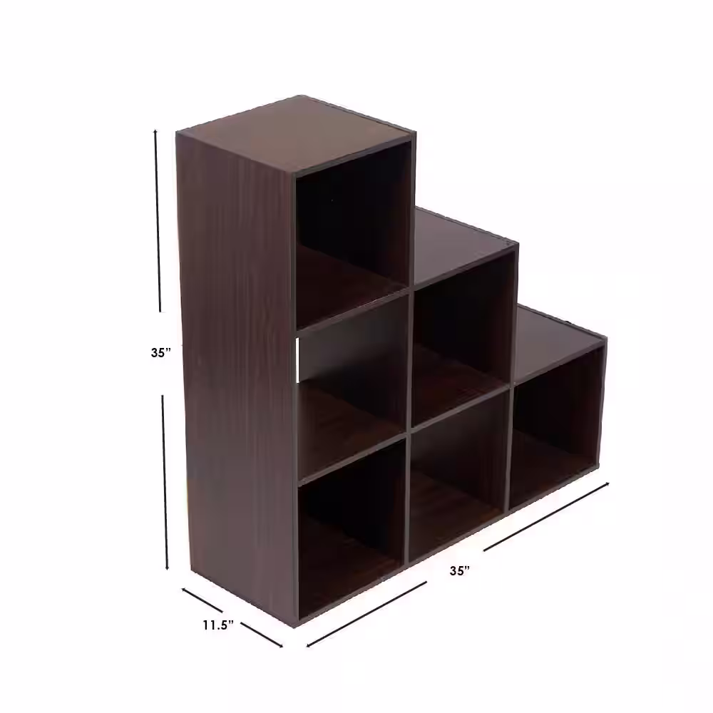 Home Basics Open and Enclosed Tiered Espresso 6 MDF Cube Organizer