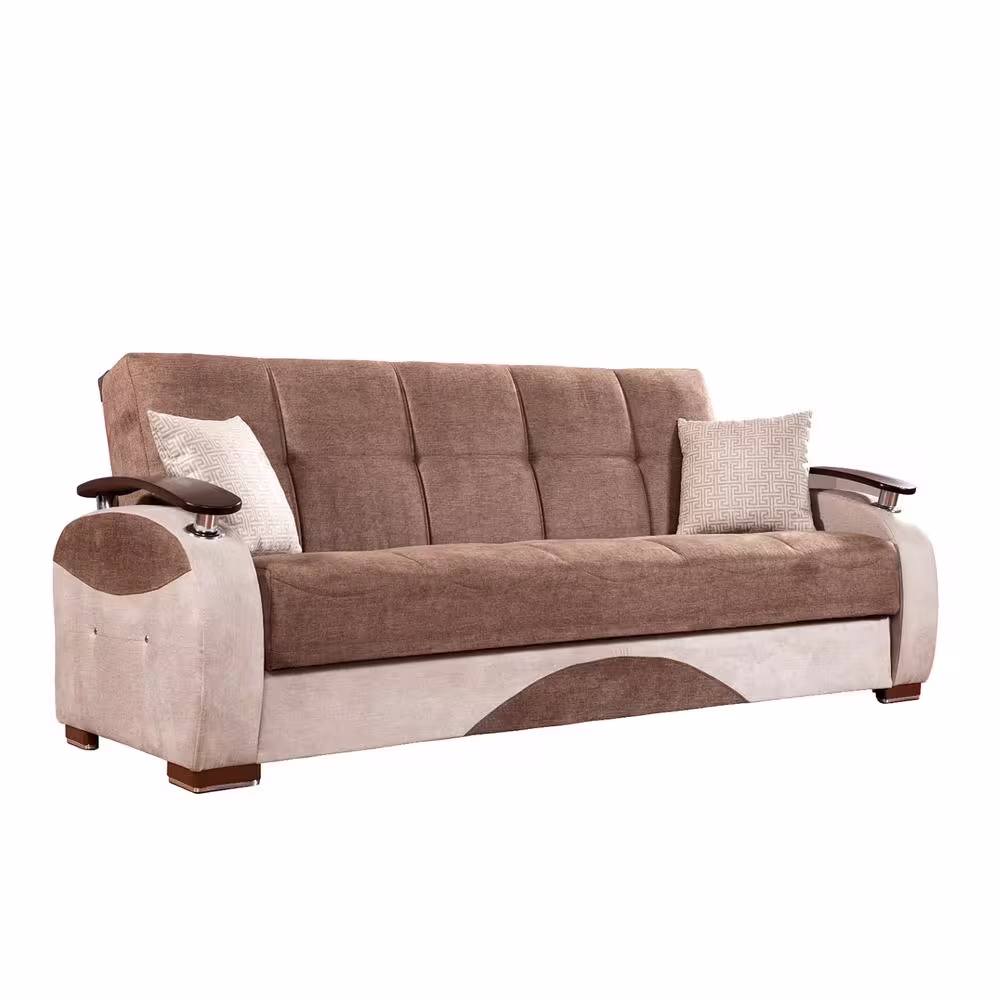 Ottomanson Divine Collection Convertible 84 in. Brown Microfiber 3-Seater Twin Sleeper Sofa Bed with Storage