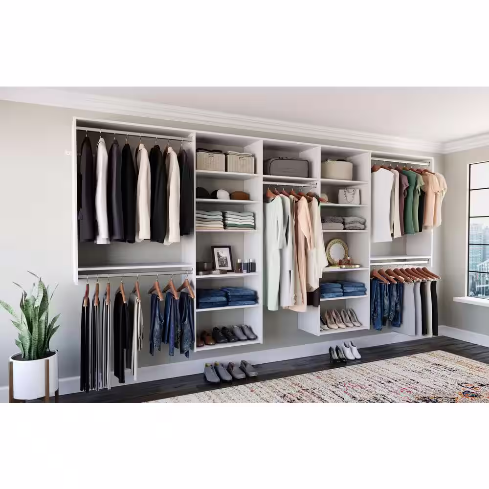 Closet Evolution 120 in. W - 144 in. W White Wood Basic Closet System