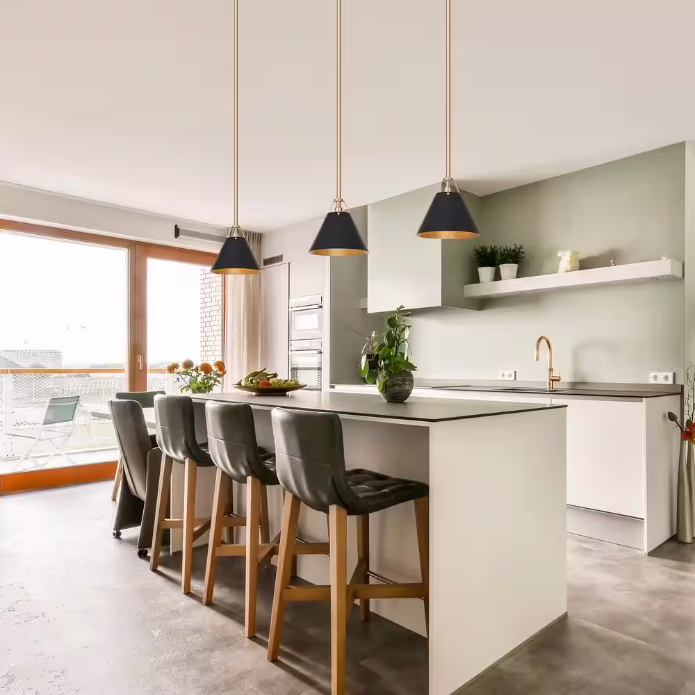 Uolfin Modern Farmhouse Dome Kitchen Island Pendant Lighting Taine 1-Light Black & Brass Bell Pendant Light with Metal Shade