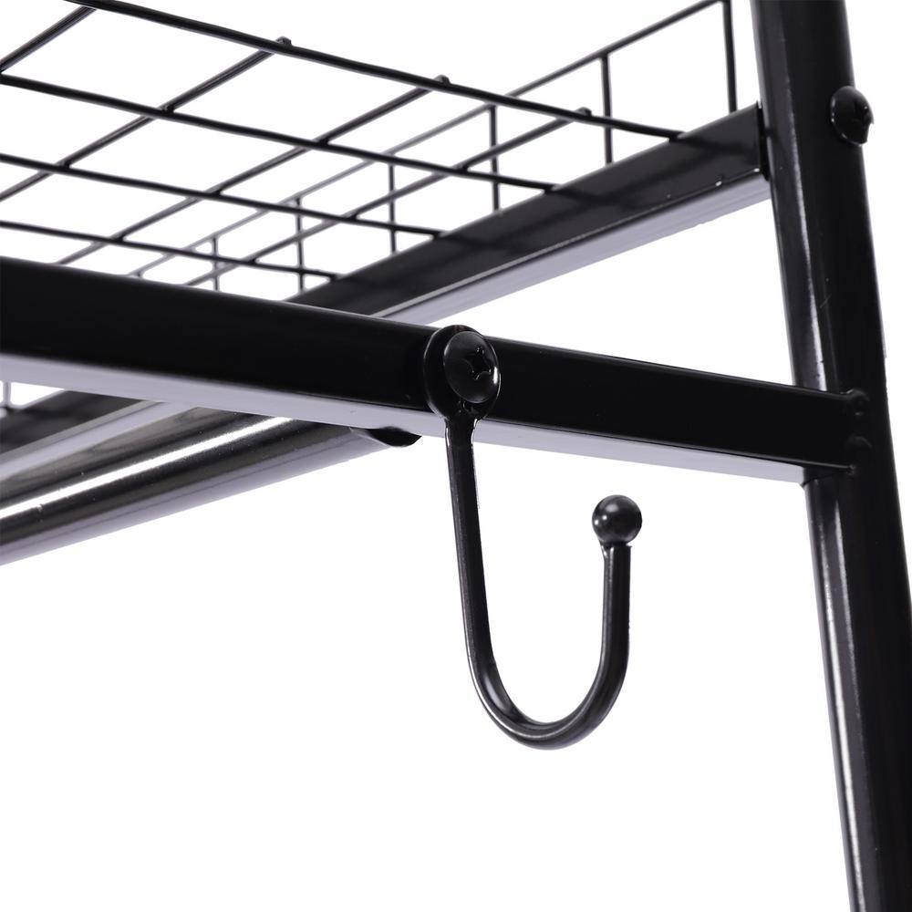 None Black Carbon Steel Clothes Rack 2-Tire Shelves Garment Organizer 33.46 in. D x 13.78 in. W x 64.96 in. H