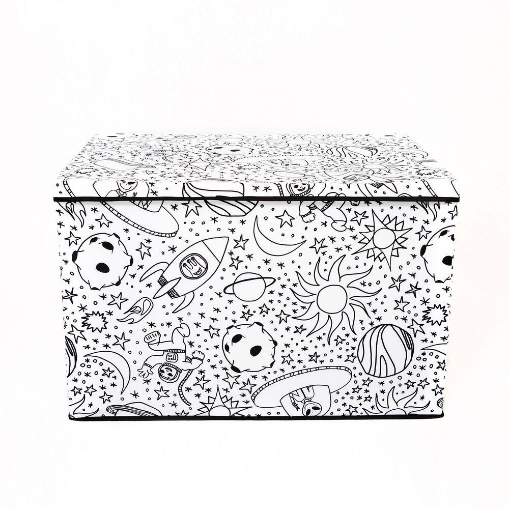 BAUM Kid's Coloring White Cube Storage Bin with Removable Divider and 4-Pack of Washable Marker