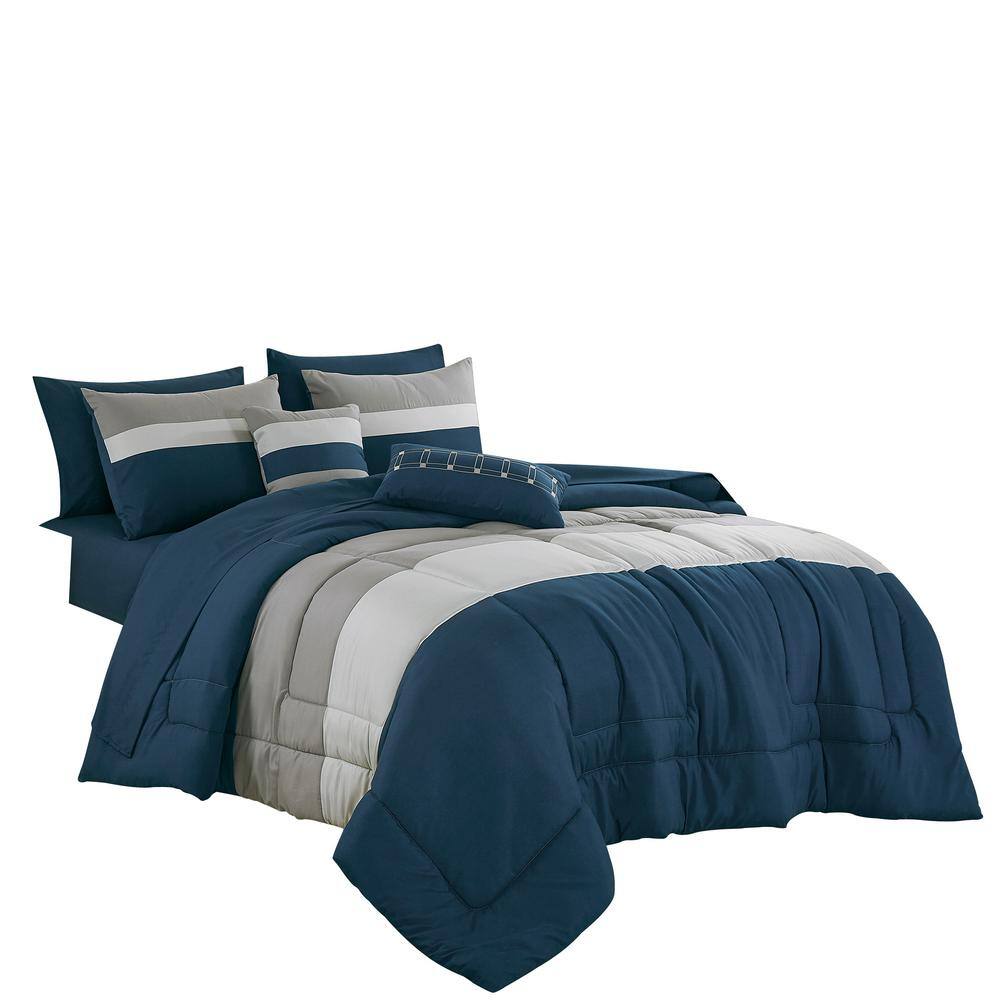 Shatex 9-Piece All Season Bedding King size Comforter Set, Ultra Soft Polyester Elegant Bedding Comforters Blue