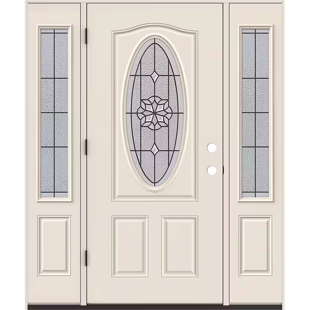JELD-WEN 60 in. x 80 in. Right-Hand 3/4 Oval McAlpine Decorative Glass Primed Steel Prehung Front Door with Sidelites