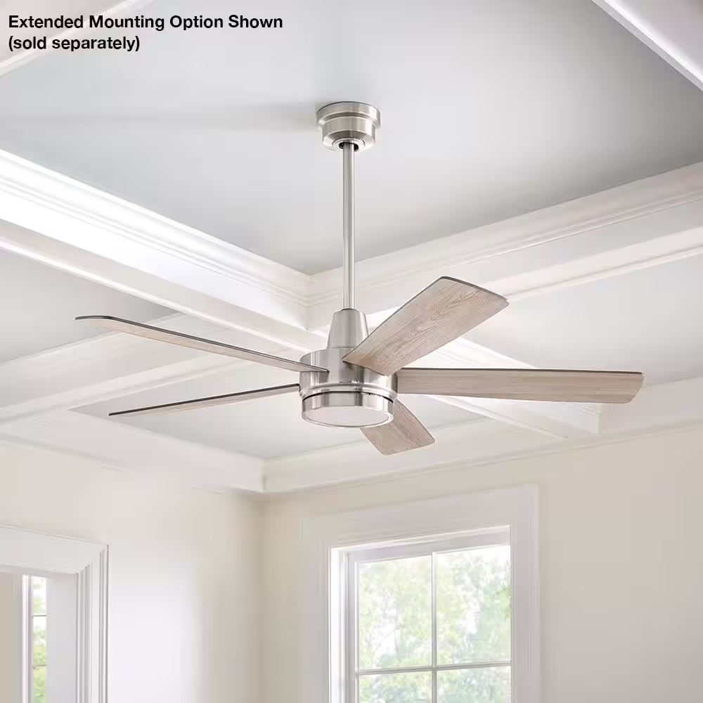 Hampton Bay Fanelee 54 in. White Color Changing LED Brushed Nickel Smart Ceiling Fan with Light Kit and Remote Powered by Hubspace