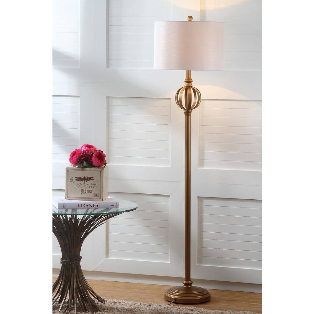 SAFAVIEH Garden 61.5 in. Gold Shere Accent Floor Lamp with White Shade
