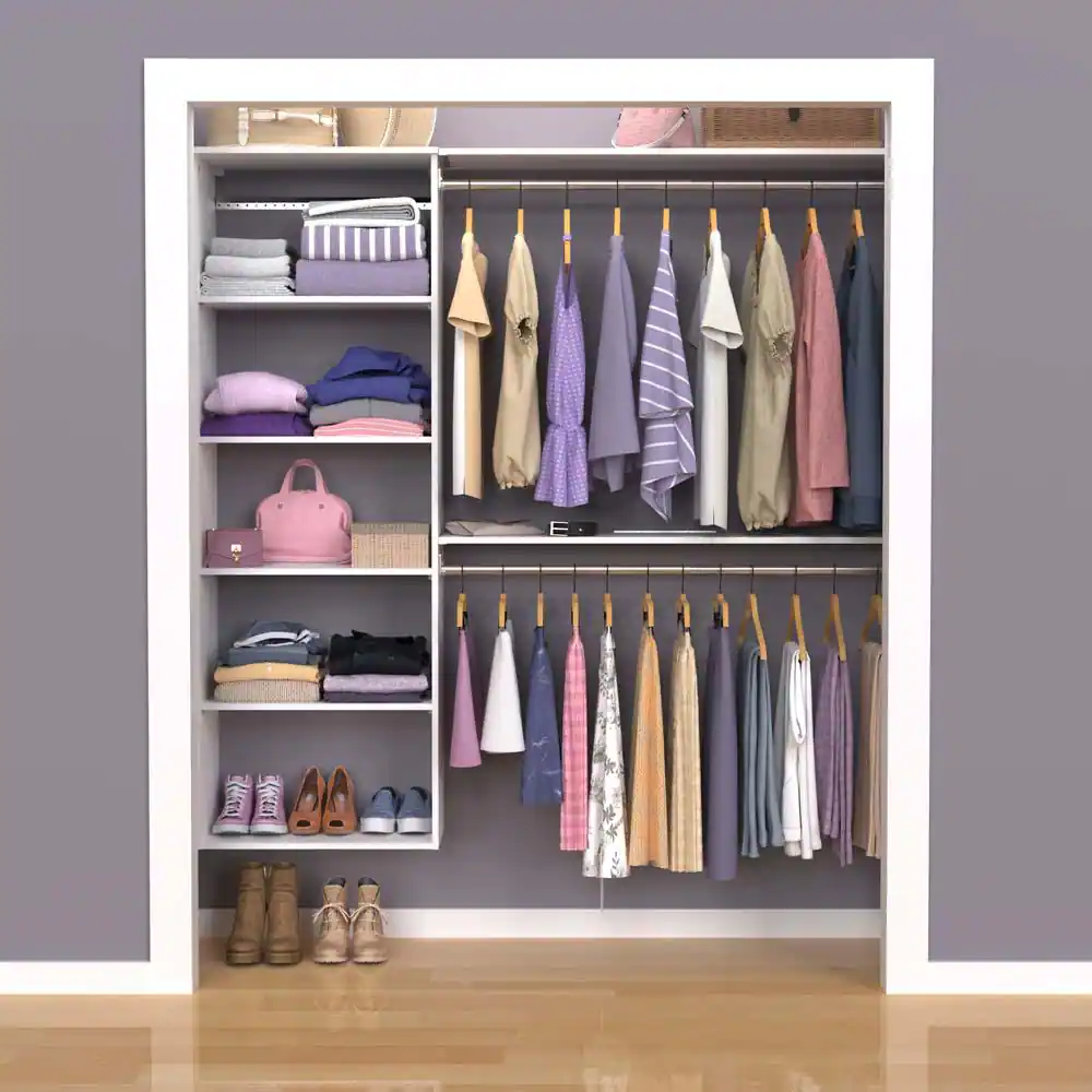 ClosetMaid Style+ 55.12 in. W - 121.12 in. W White Hanging Wood Closet System Kit with Top Shelves