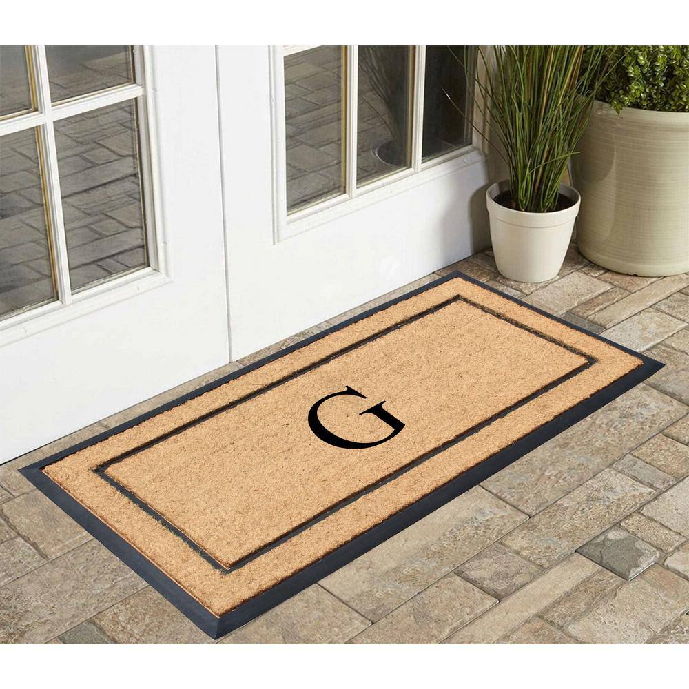 A1 Home Collections A1HC Heavy Duty Frame Molded Double Door Mat Black/Beige 24 in. x 48 in. Rubber and Coir Monogrammed G Door Mat