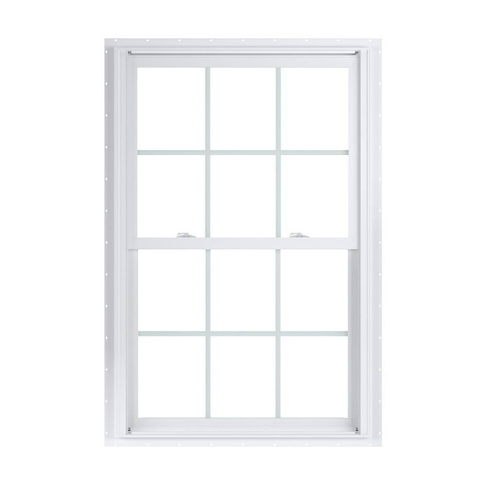American Craftsman 35.75 in. x 54 in. 70 Series Low-E Argon PS Glass Double Hung White Vinyl Fin Window with Grids, Screen Incl