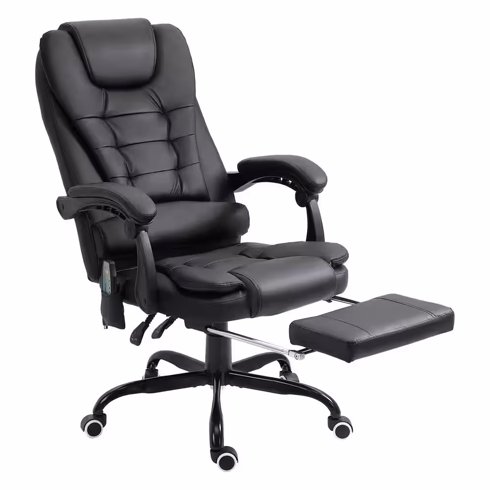 Vinsetto Black PU, Steel Sponge PVC 7-Point Vibrating Massage Office Chair High Back Executive Recliner with Adjustable Height