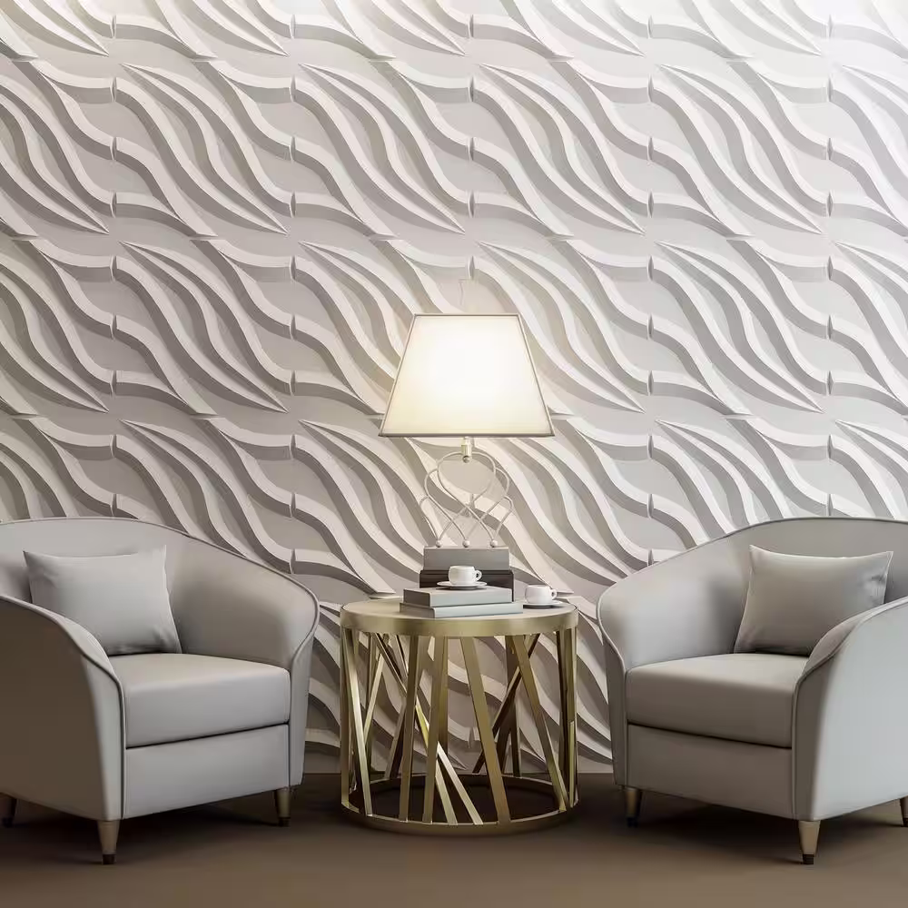 Art3dwallpanels 19.7 in. x 19.7 in. White Flowing Wave 3D Wall Tile Paintable 3D PVC Wall Panel (Pack of 12) (Covers 32 sq. ft.)