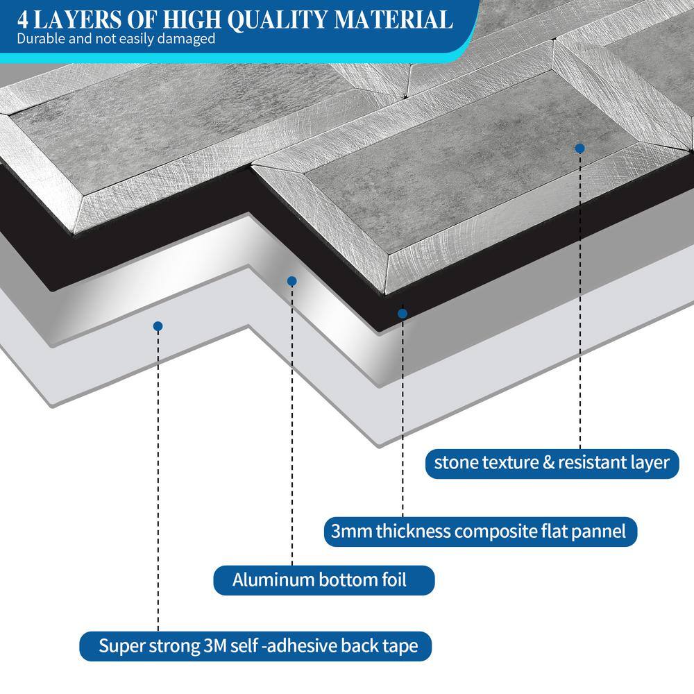 Yipscazo Subway Collection Grey 10.24 in. x 10.24 in. PVC Peel and Stick Tile