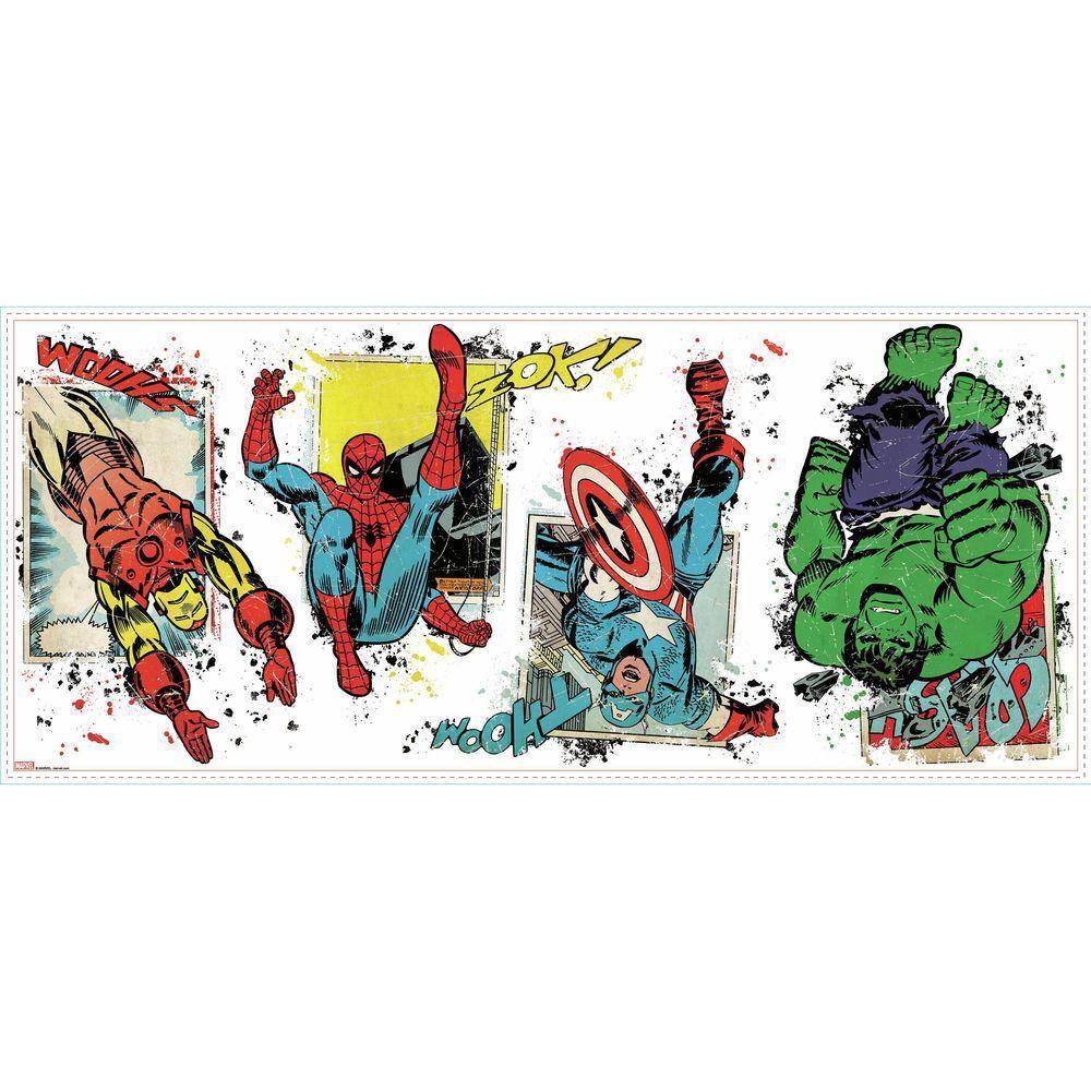 RoomMates 2.5 in. x 21 in. Marvel Superhero Burst Peel and Stick Giant Wall Decal (4-Piece)