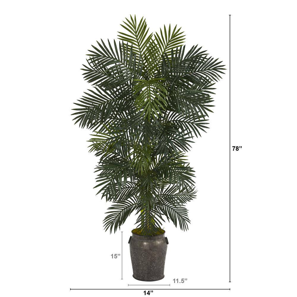 Nearly Natural 6.5 ft. Golden Cane Artificial Palm Tree in Metal Planter