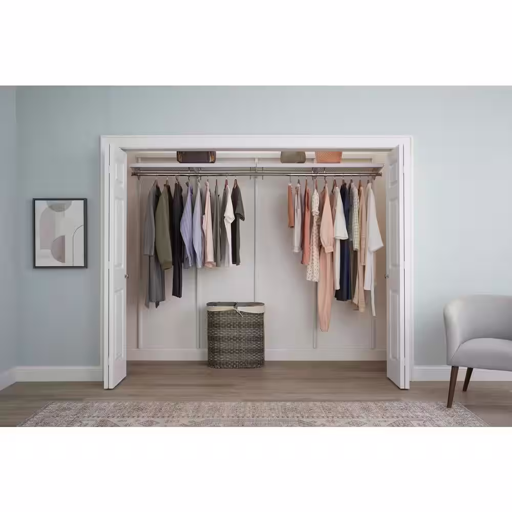 Everbilt Genevieve 8 ft. White Adjustable Closet Organizer Long Hanging Rod