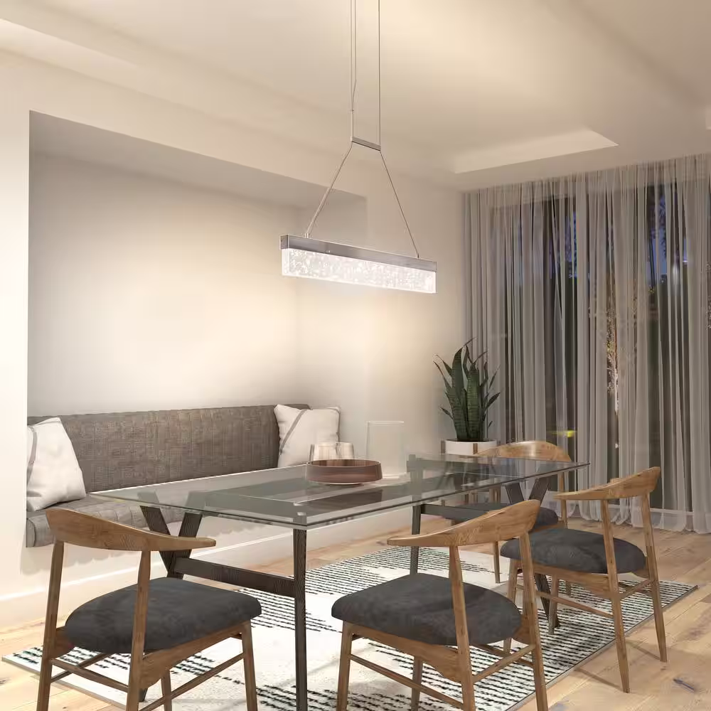 Artika Essence Bar 28-Watt 1 Light Chrome Modern Integrated LED Pendant Light Fixture for Dining Room or Kitchen