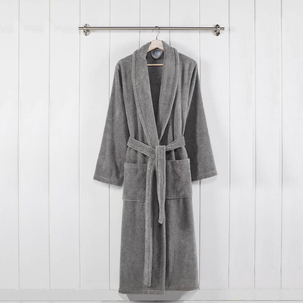 MODERN THREADS 100 % USA Cotton Classic Bathrobe with Shawl Collar Stone Small/Medium