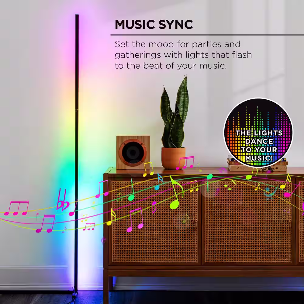 Merkury Innovations 4.6 ft. Multi-Color RGBIC Indoor Corner Lamp with Remote