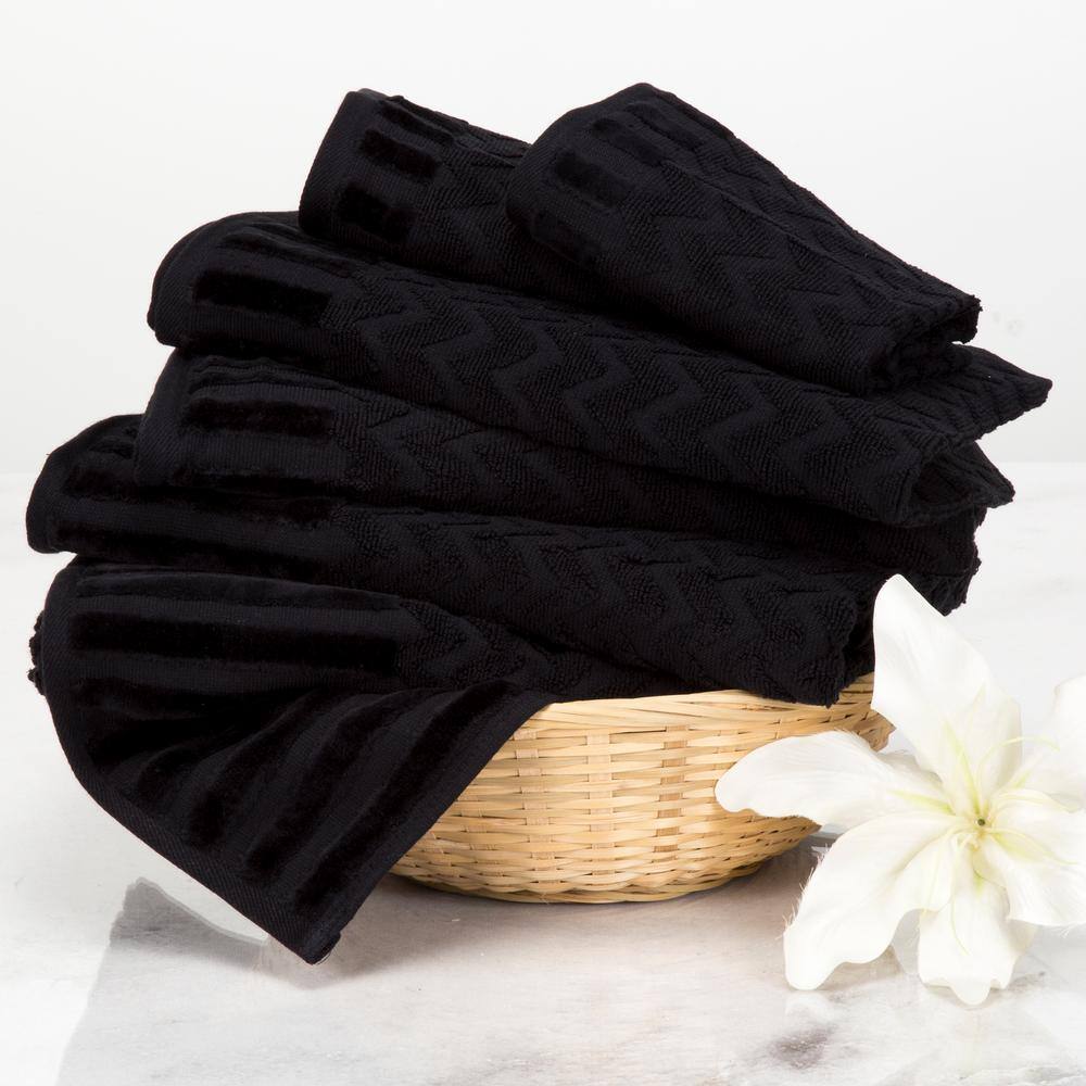 None 6-Piece Black Chevron Patterned Deluxe Plush Cotton Bath Towel Set