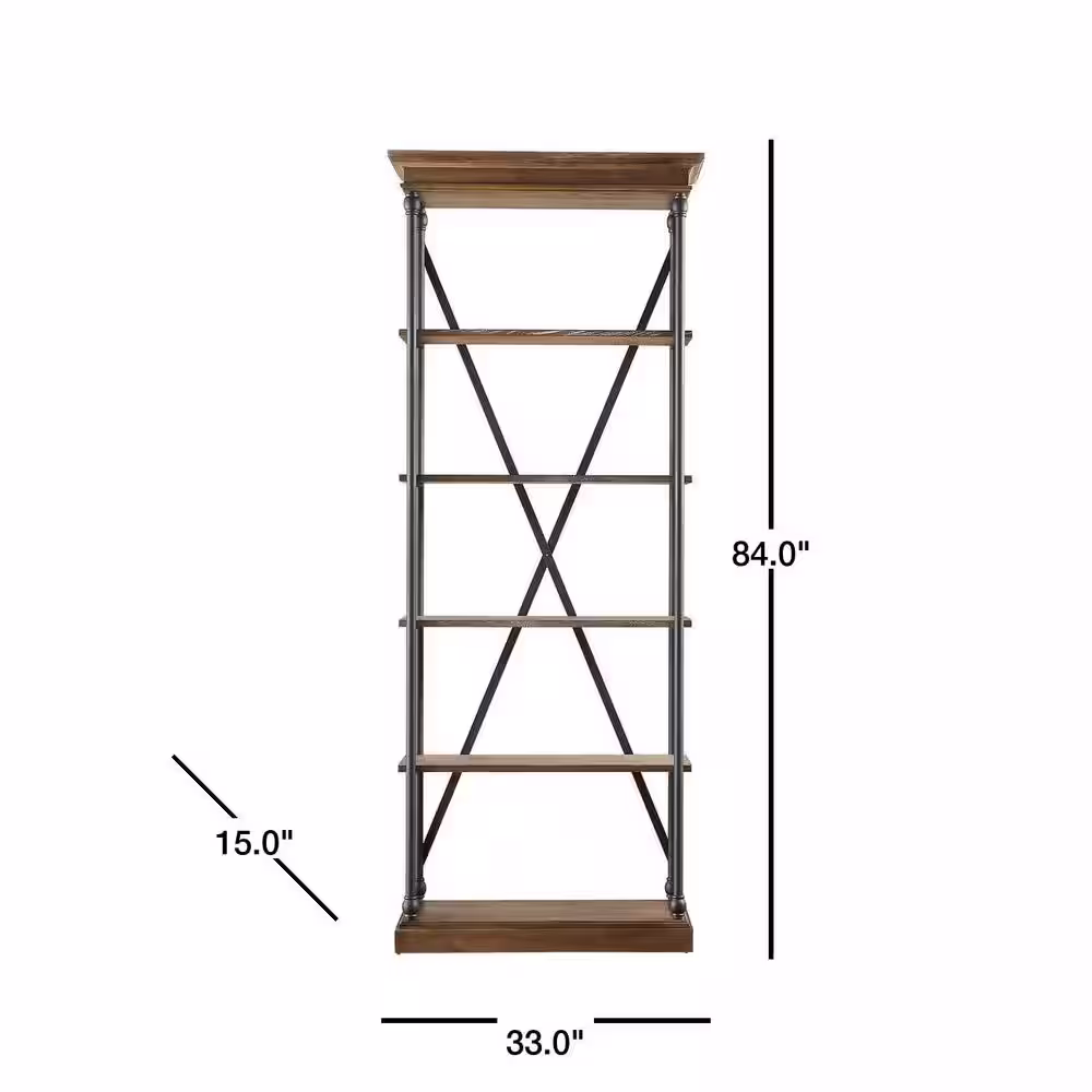 HomeSullivan 84 in. Vintage Oak Metal 5-shelf Etagere Bookcase