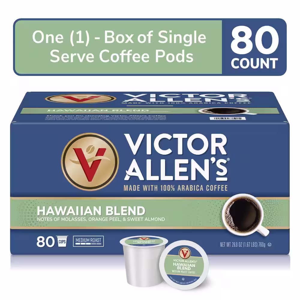Victor Allen's Hawaiian Blend Medium Roast Single Serve Coffee Pods for Keurig K-Cup Brewers 80 Count (formerly Kona Blend)