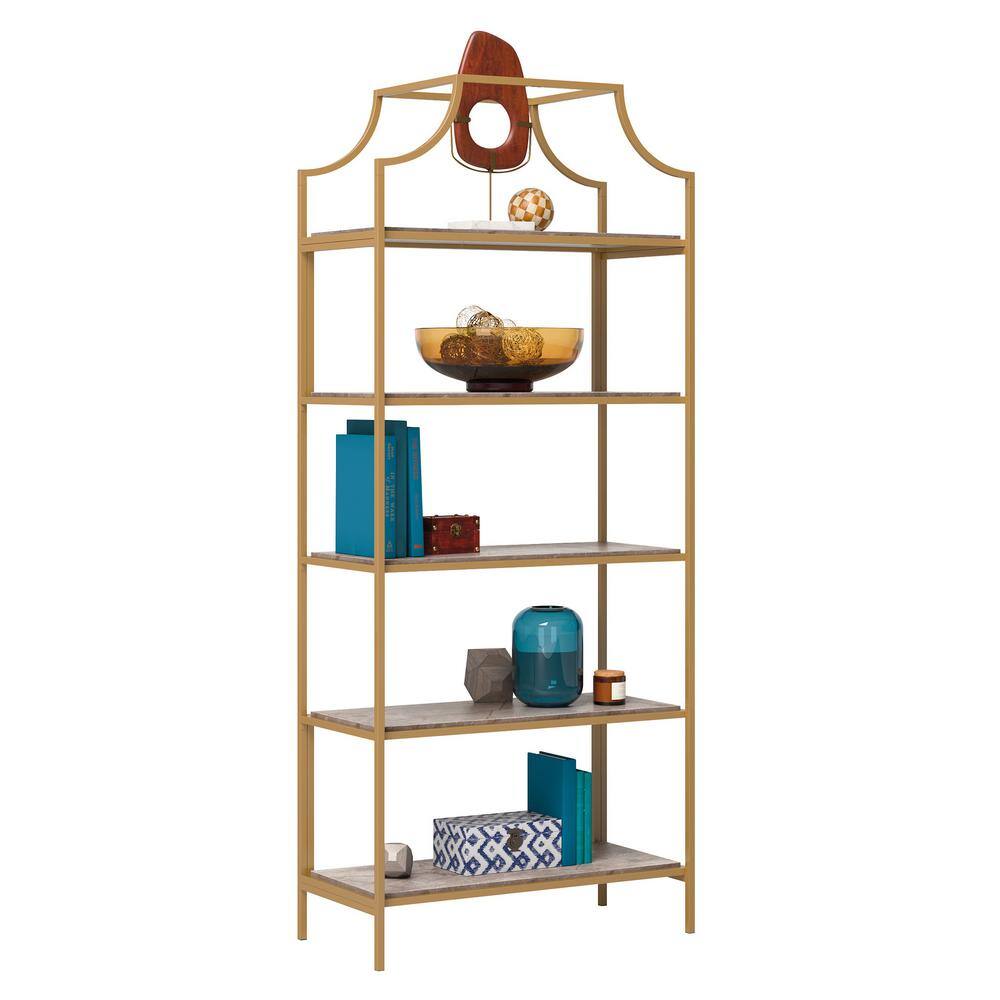SAUDER International Lux 70.866 in. Faux Deco Stone Metal 5-Shelf Accent Bookcase