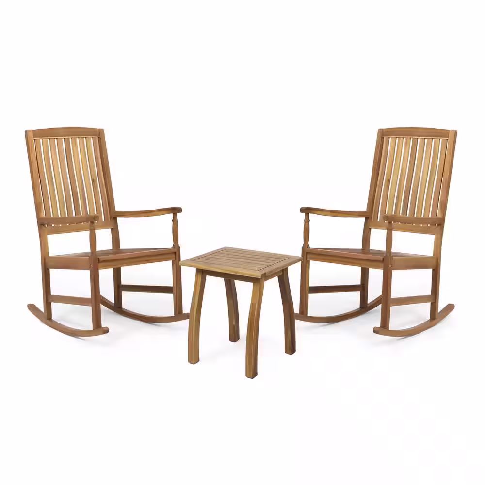 Noble House Arcadia Teak Brown 3-Piece Wood Patio Conversation Seating Set