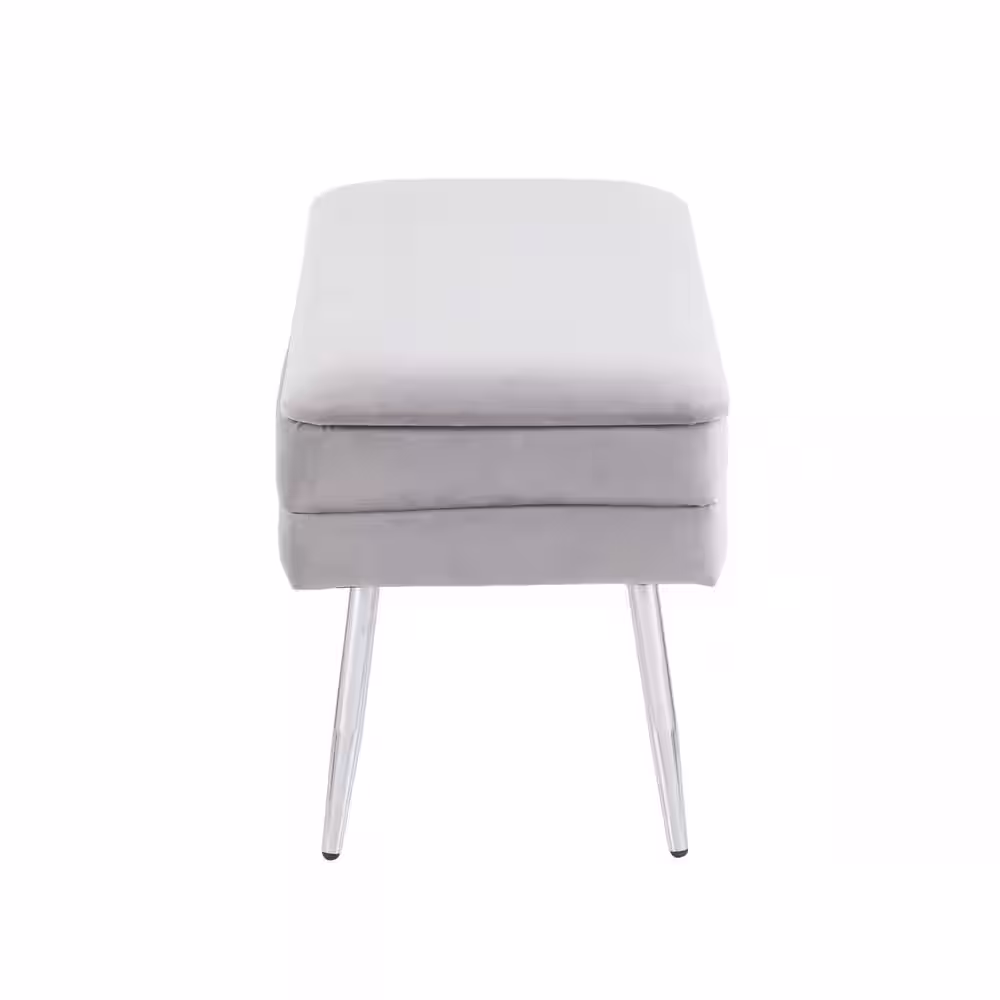 Lumisource Neapolitan Chrome Storage Bench in Silver Velvet 16 in. x 30.75 in. x 14.50 in.