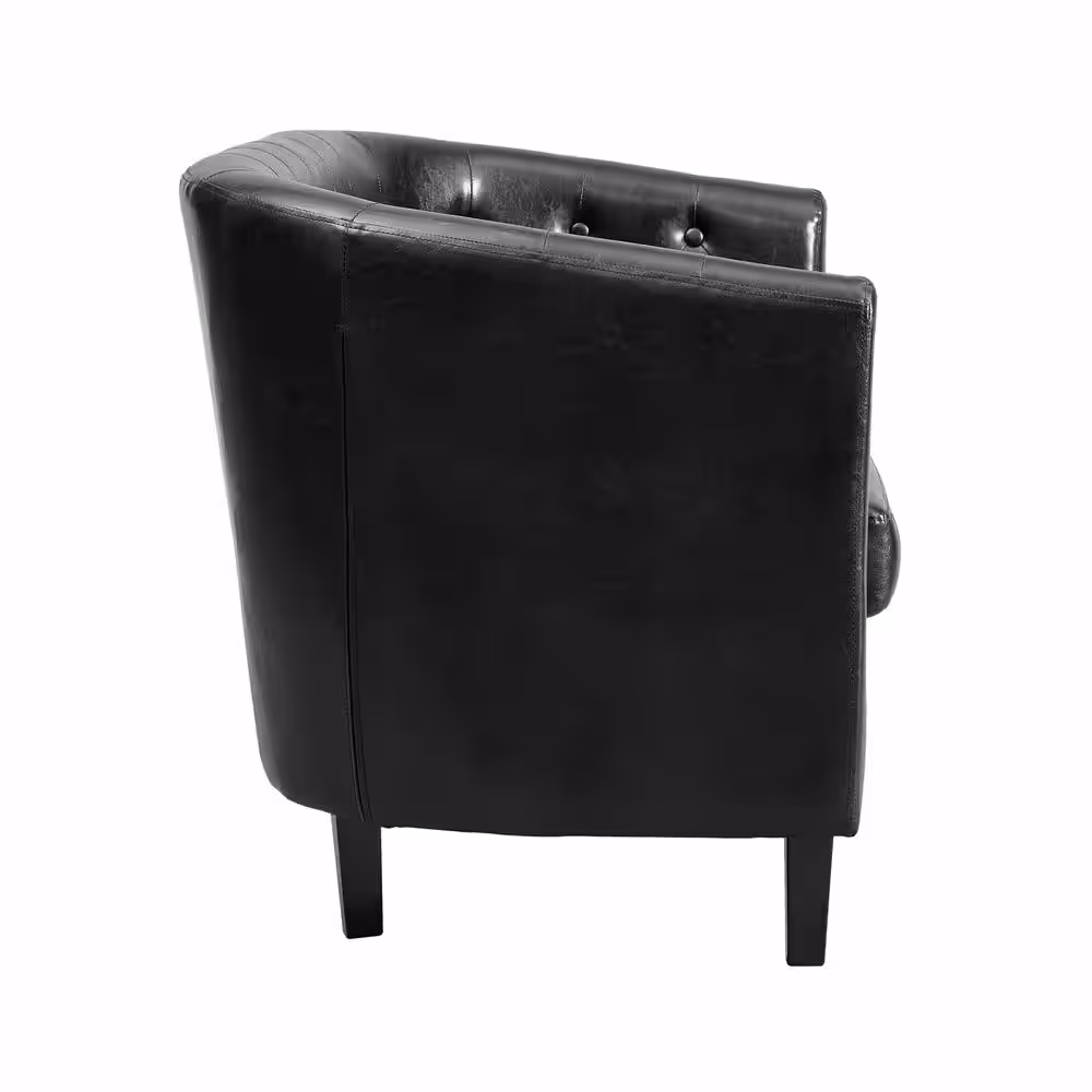 None 48 in. Black Love Seat, Button Tufted Faux Leather Barrel Loveseat, Midcentury Modern 2 Seater Couch, Small Loveseat