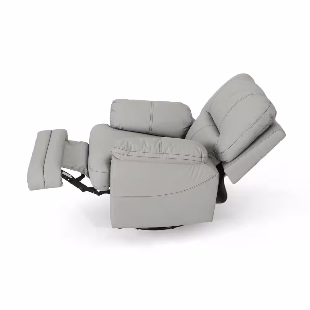 Noble House Elodie 40 in. Width Big and Tall Light Gray Faux Leather Power Reclining Wall Hugger Recliner