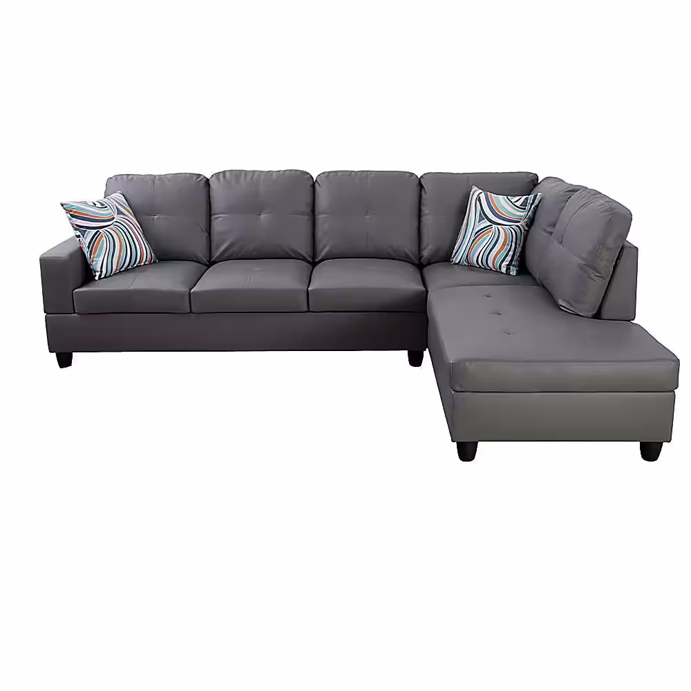 Star Home Living 103.50 in. W Square Arm 2-piece Faux Leather L Shaped Modern Left Facing Sectional Sofa Set in Gray