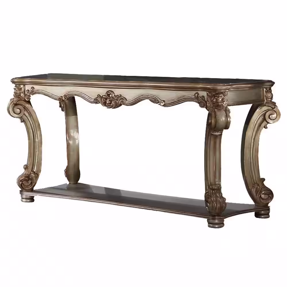 Acme Furniture Vendome 58 in. Gold Patina Standard Rectangle Wood Console Table with Shelves